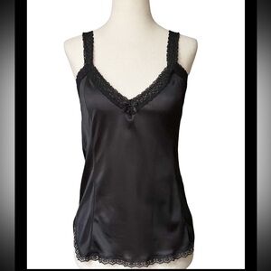 Vintage Vtg 80's 1980 Mel-Lin Lace Trim Camisole Women's Medium Black Nylon Goth